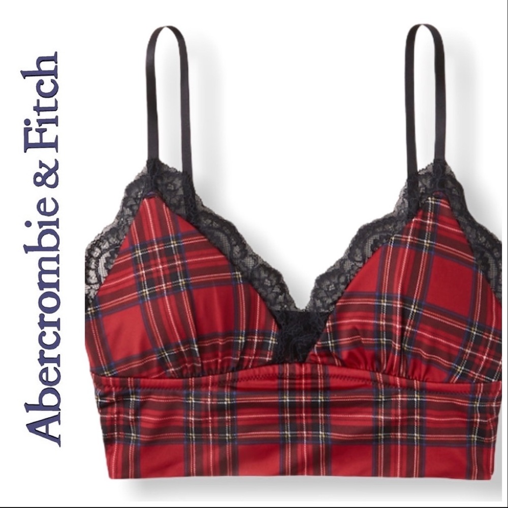 Abercrombie & Fitch Red Plaid Satin Lace Bralette